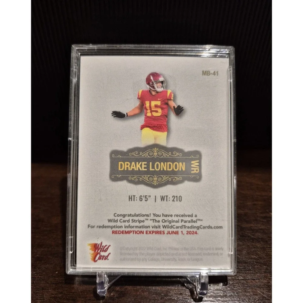2022 Wild Card Matte Drake London #MB-41  Black 20 Stripe Red /100 Falcons
